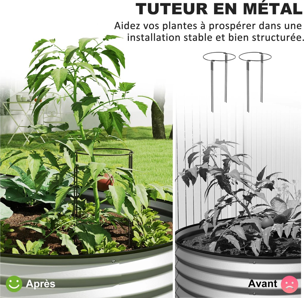 Conjunto de 2 floreiras elevadas em aço galvanizado 152 x 91 x 30 cm, kit de floreiras de jardim com rebordo em borracha, prateadas