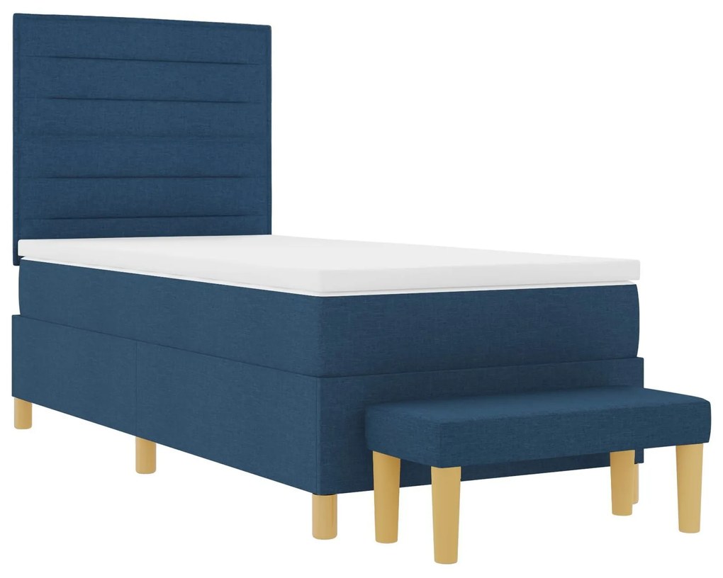 Cama Box Spring com Colchão e Banco Azul 90x200 cm Tecido