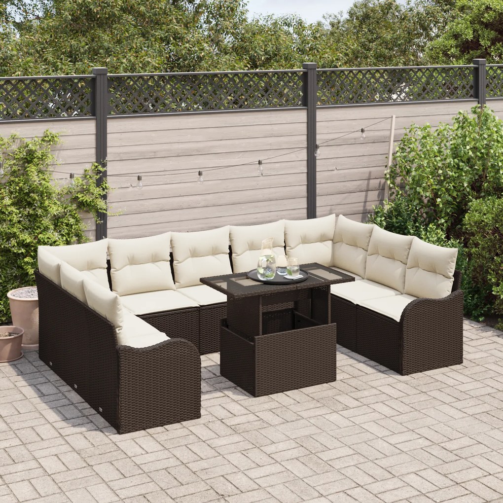 Conjunto de Sofá para Jardim vidaXL de 10 Peças com Almofadas Castanho