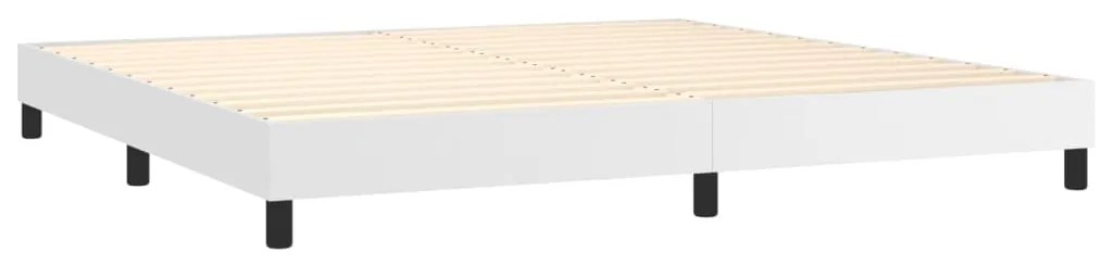 Cama box spring c/colchão/LED 200x200cm couro artificial branco