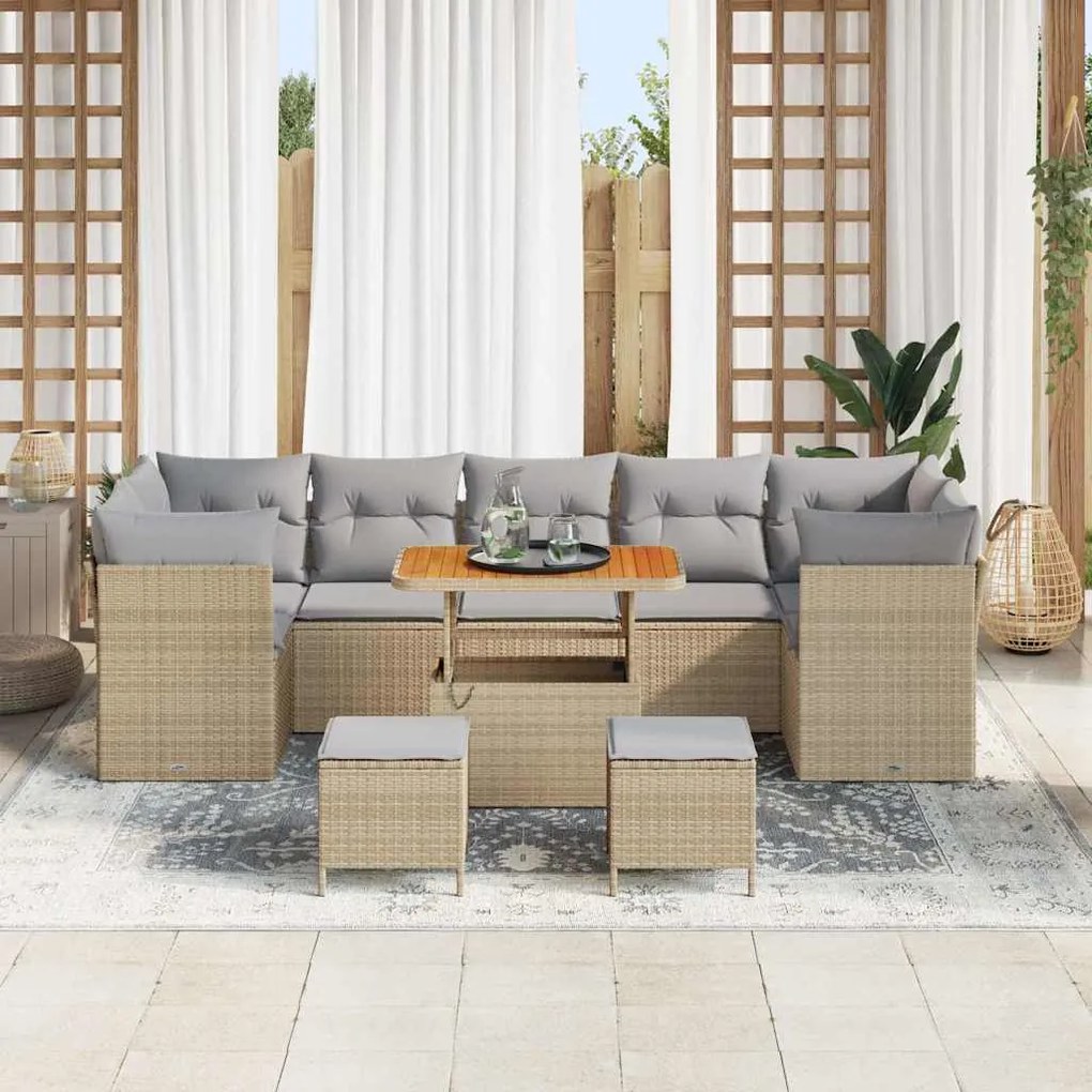Conjunto de Sofás de Jardim com 10 Peças com Almofadas Bege Rattan Acá