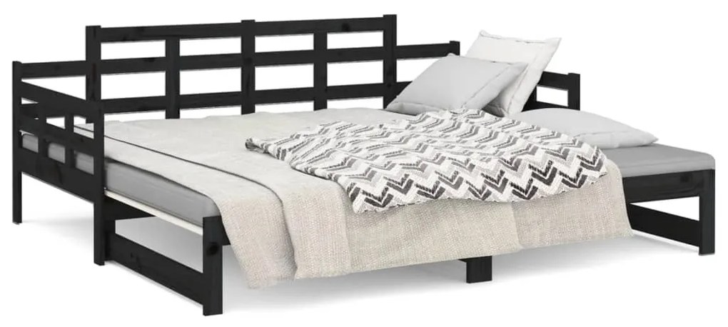 Estrutura sofá-cama de puxar pinho maciço preto 2x(90x190) cm