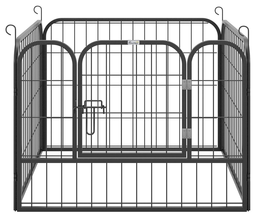 PawHut Parque para Cães com 4 Painéis Parque para Animais de Estimação Dobrável 82x82x60cm com Porta e Fechadura para Exterior e Interior Cinza