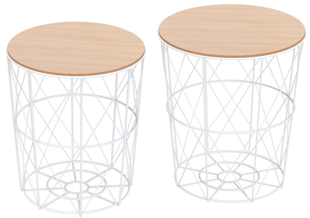 HOMCOM Conjunto Mesas Apoio Café Cestos Metal Sala Estar Estilo Moderno Funcional Práticas Design Elegante | Aosom Portugal