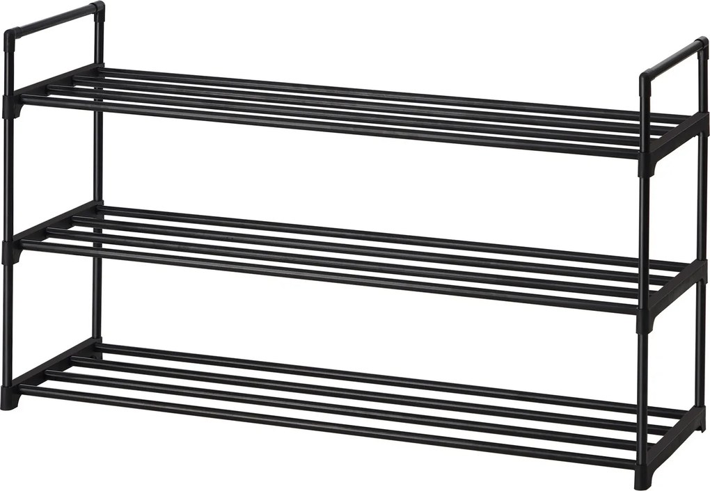 Sapateira com 3 níveis para 12-15 pares de sapatos 30 x 92 x 54 cm, metal e plástico preto