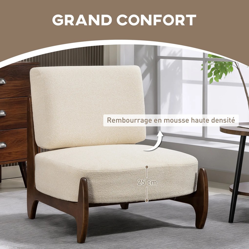 Poltrona de sala em chenille 72 x 73,5 x 81 cm, poltrona confortável para o quarto, almofada grossa, assento estofado, creme