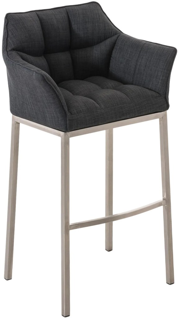 Banco de bar Damaso em tecido e com estrutura prateada 64 x 110 x 48 cm Cinzento escuro