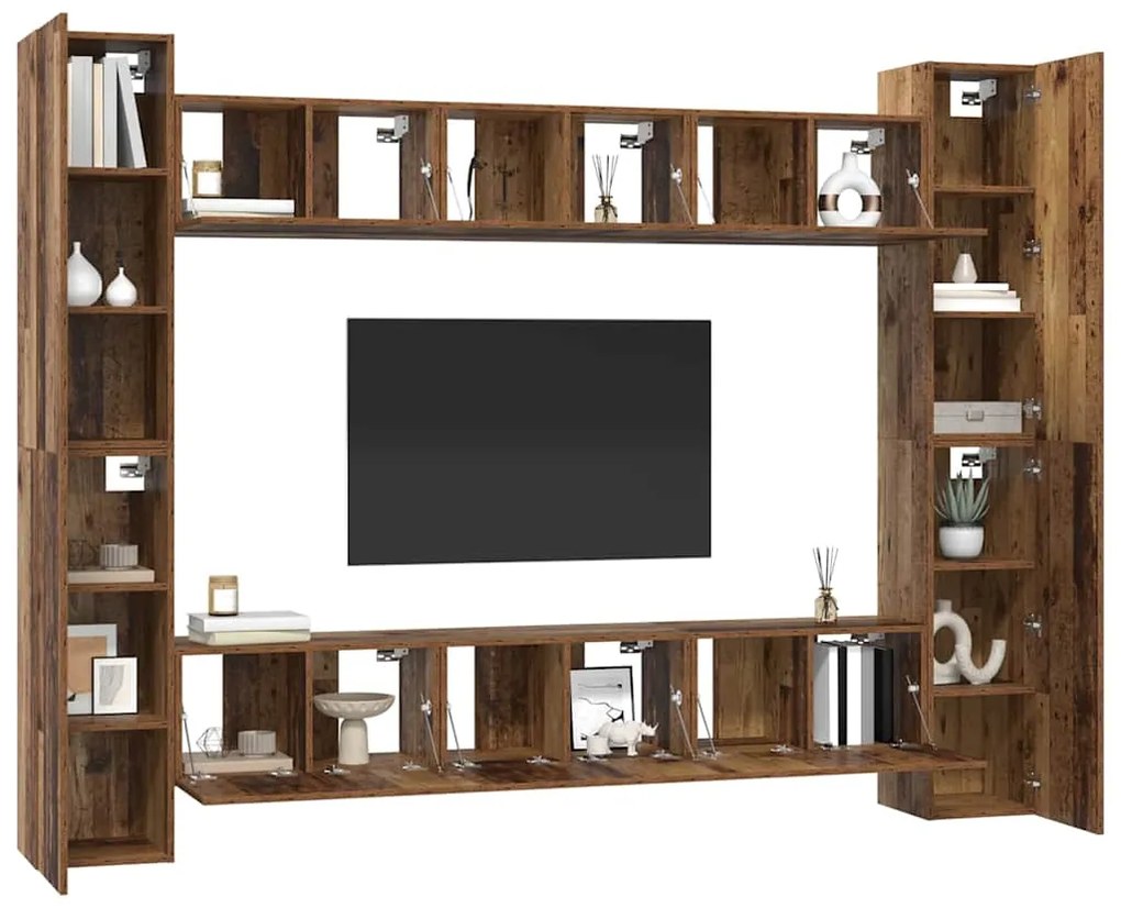 Conjunto de móvel de TV 10 pcs Madeira antiga 30.5 x 30 x 90 cm