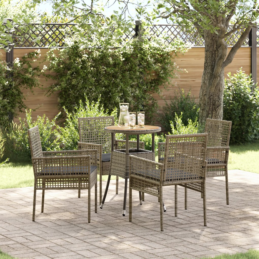 vidaXL Conjunto de Jantar de Jardim de 5 Peças Cinza em Rattan Sintético