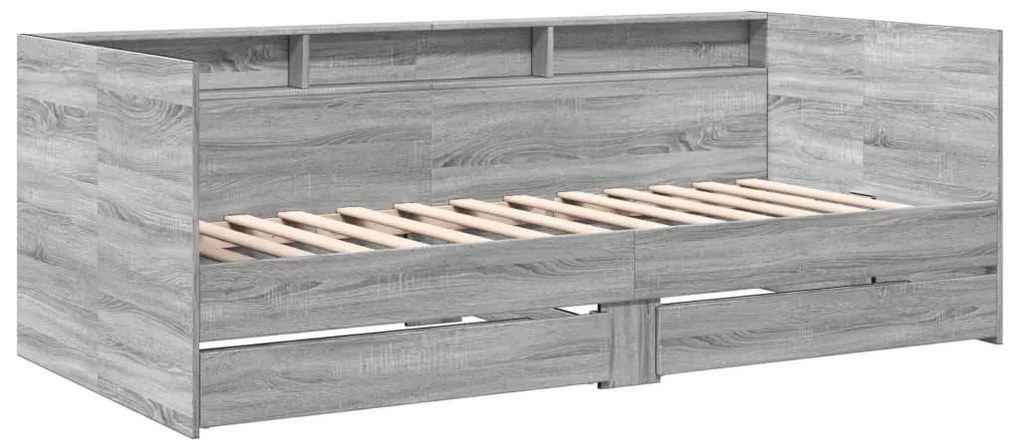 Sofá-cama com gavetas sem colchão 90x190 cm cinzento sonoma