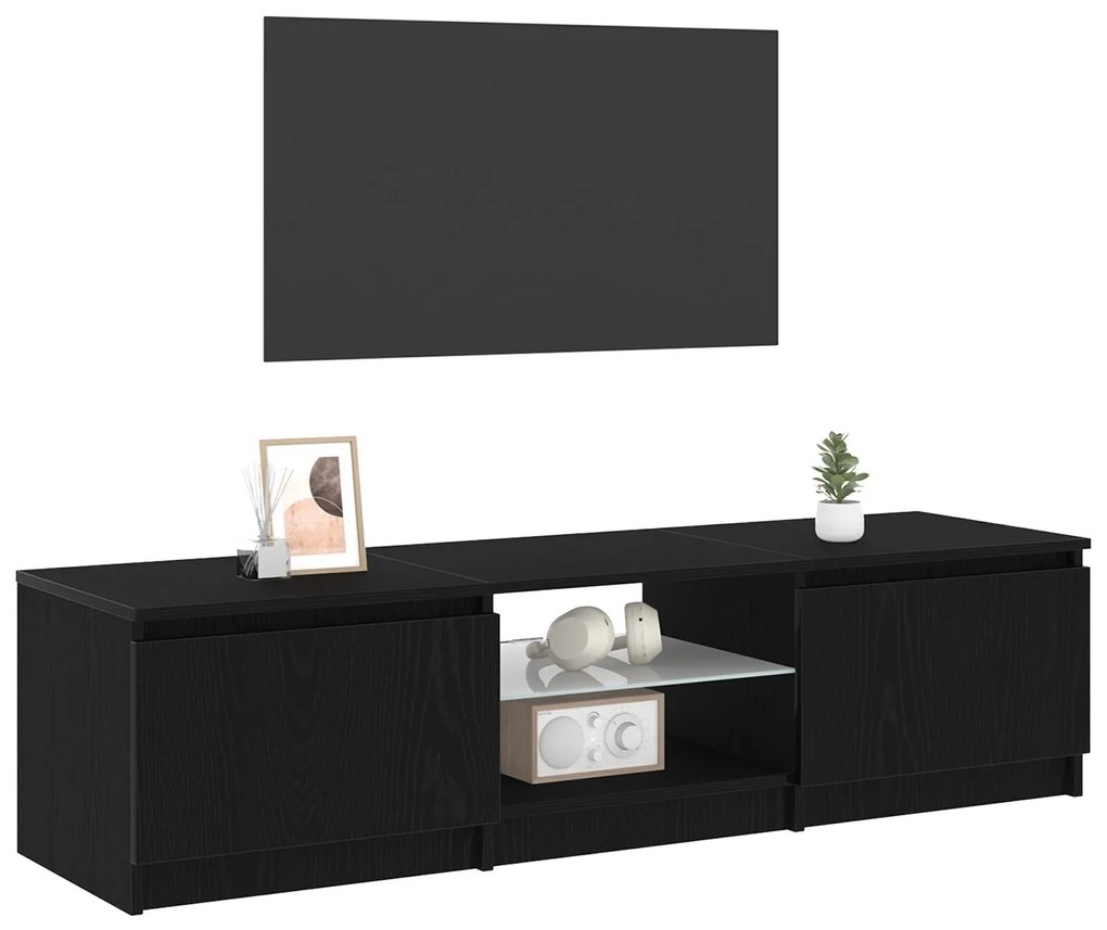 Gabinete de TV vidaXL com Luzes LED em Madeira de Carvalho Preto 140x4