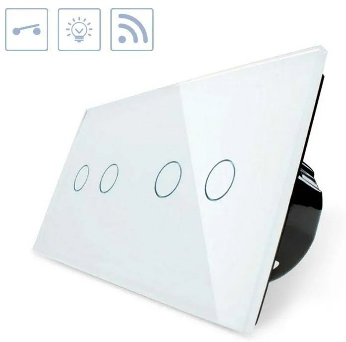 Interruptor tátil 4 botões + função controlo remoto, Painel frente branco vidro temperado