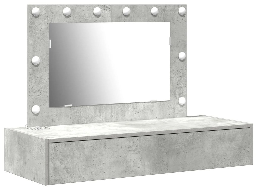 Mesa de Maquilhagem Suspensa com Luzes LED em Cinza Betão