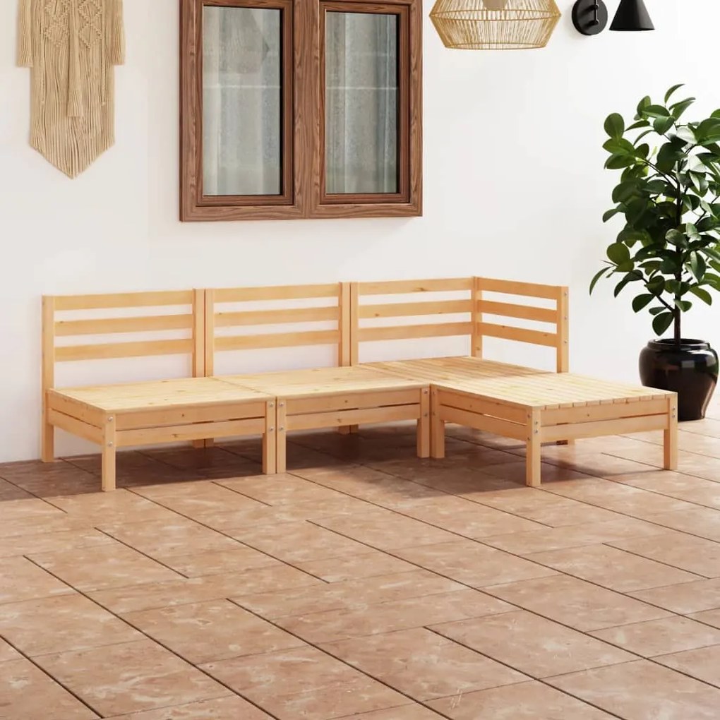 4 pcs conjunto lounge de jardim pinho maciço