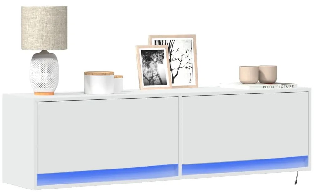Móvel de parede para TV com luzes LED 140x31x38 cm branco