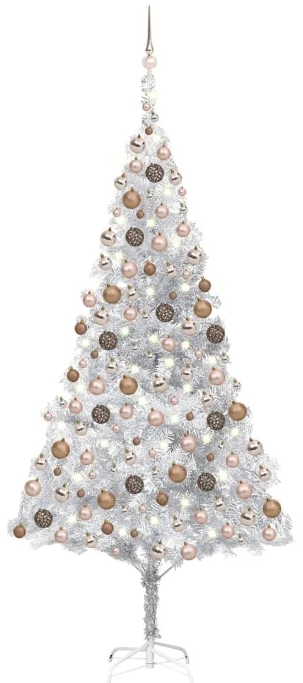 vidaXL Árvore Natal artificial pré-iluminada c/bola 210cm PET prateado