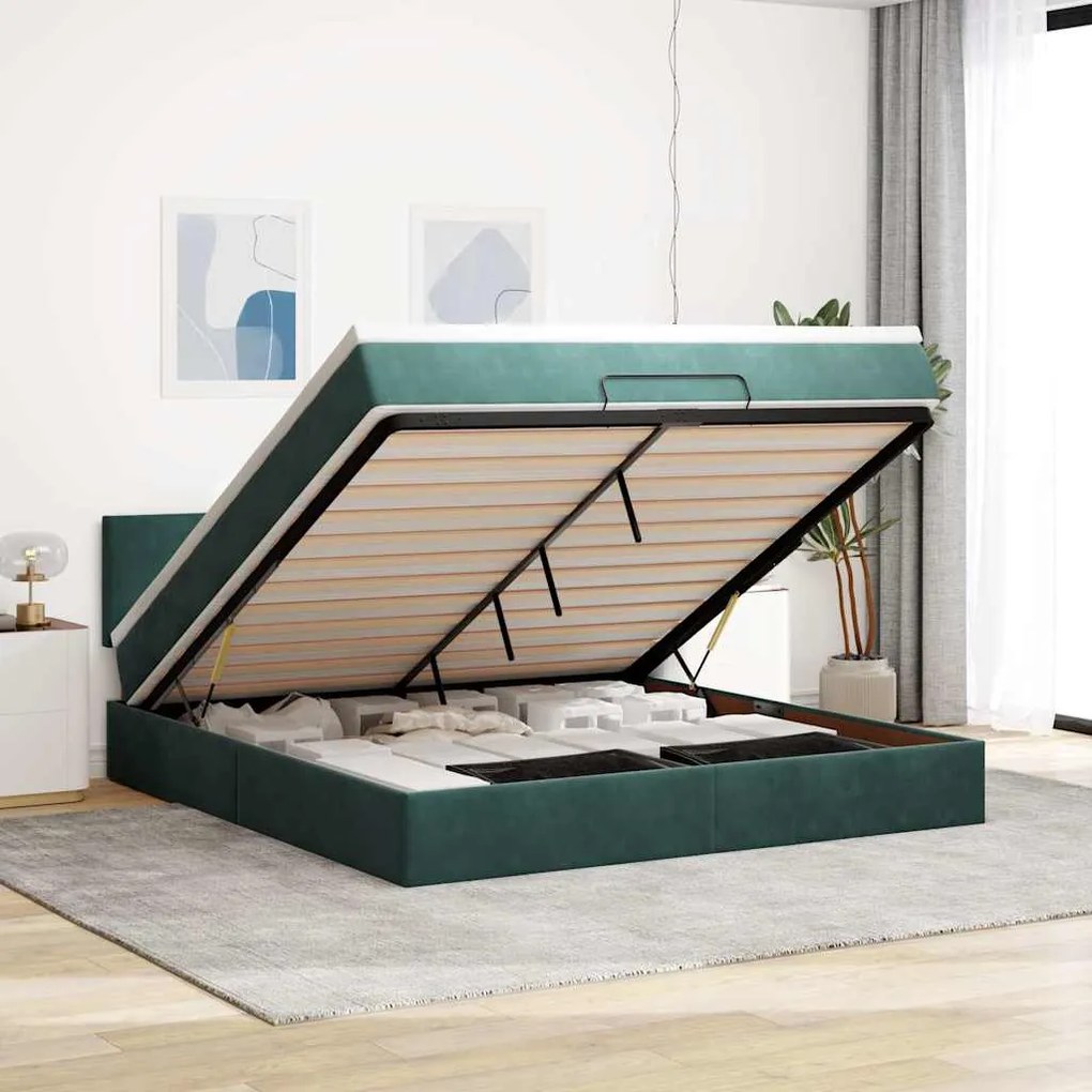 Estrutura de cama otomana com colchão 160x200 cm verde escuro
