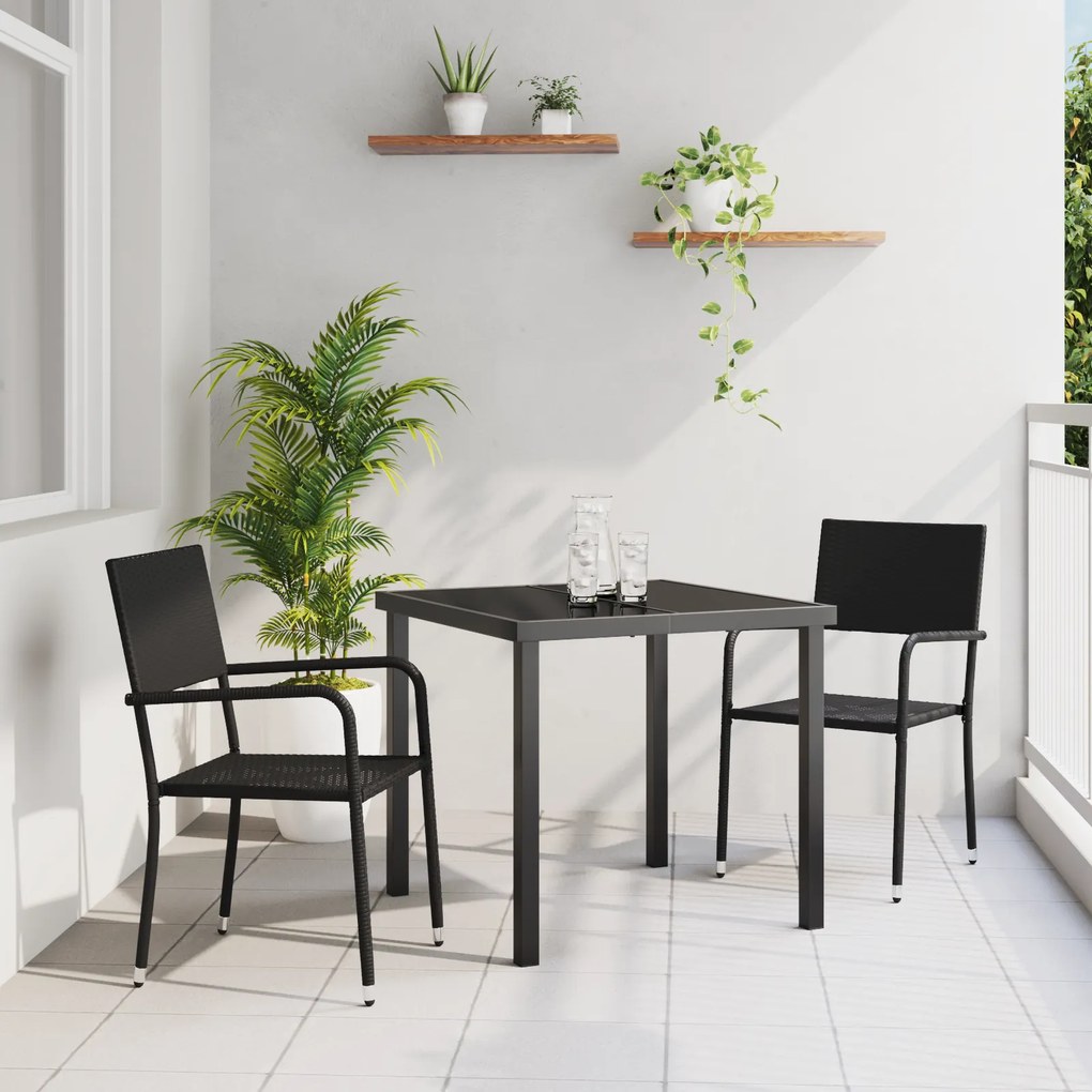 vidaXL Conjunto de Jantar 3 Peças Preto Rattan Polímero