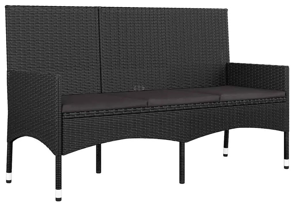 4 pcs conjunto lounge de jardim c/ almofadões vime PE preto