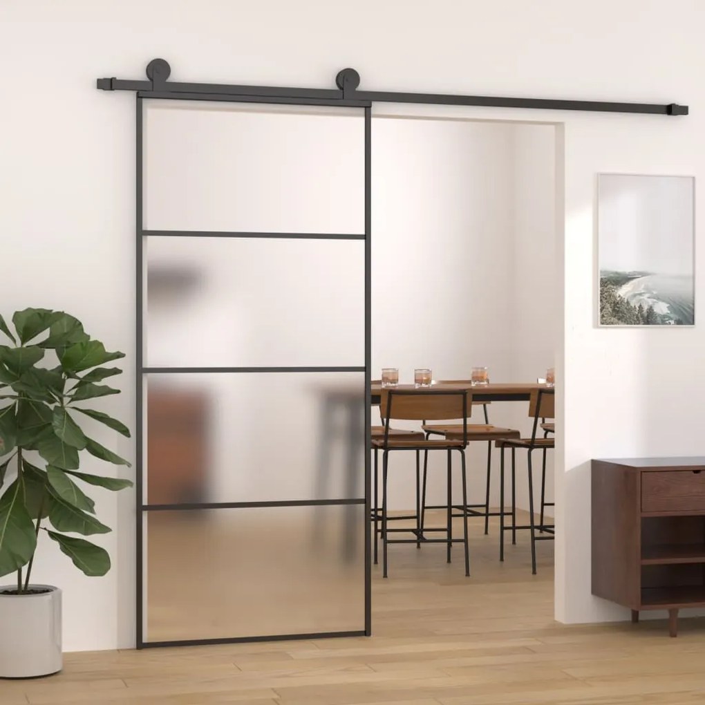 151659 vidaXL Porta deslizante vidro ESG fosco e alumínio 90x205 cm preto