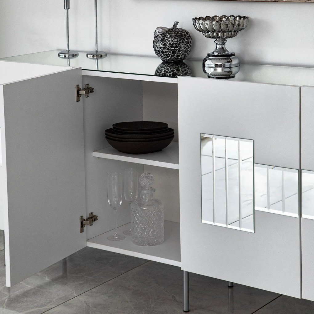 Console Paris – Branco e Prateado – 180 cm x 80 cm x 40 cm