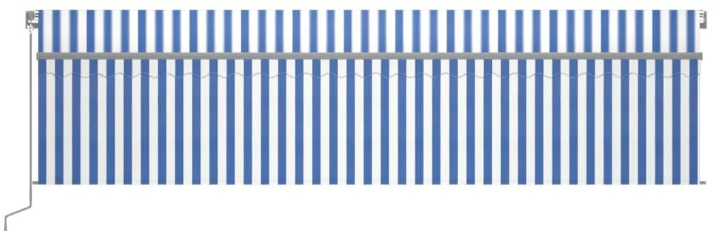 Toldo automático c/ estore/LED/sensor de vento 6x3m azul/branco