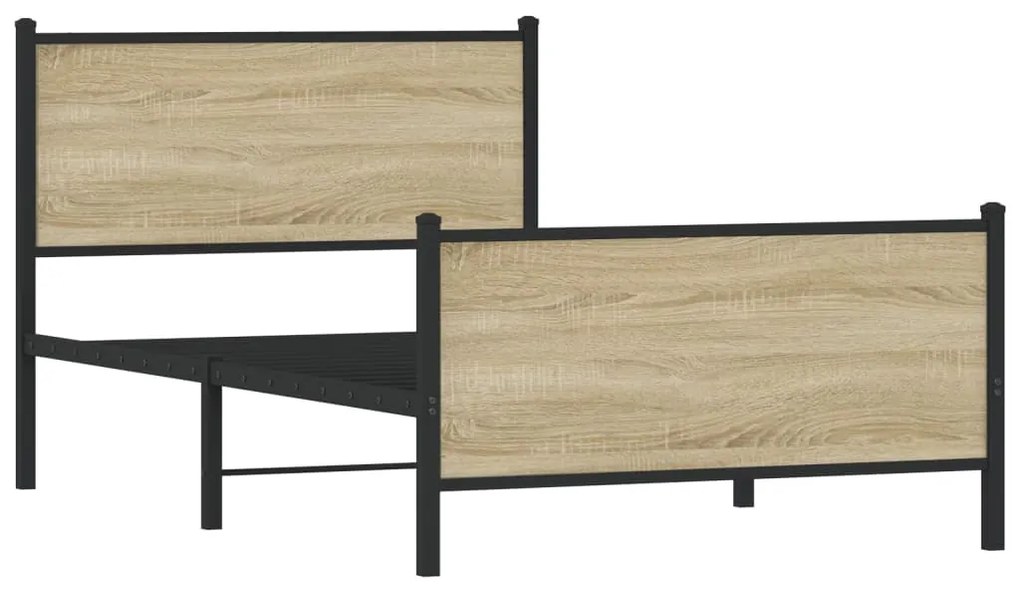 Estrutura de cama sem colchão 100x190 cm metal carvalho sonoma