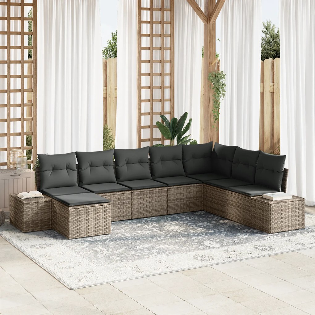 Conjunto de Sofá de Jardim de 8 Peças com Almofadas Cinza Rattan