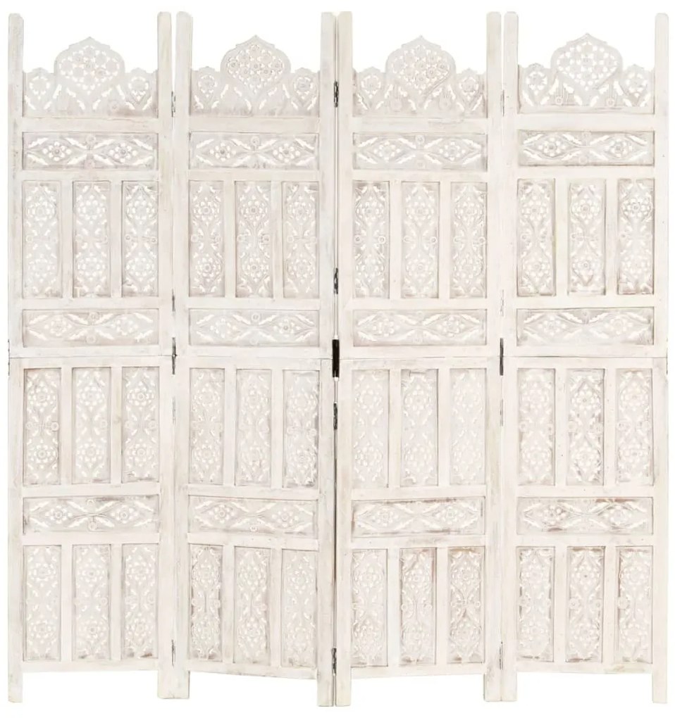Biombo esculp. mão 4 painéis 160x165cm mangueira maciça branco