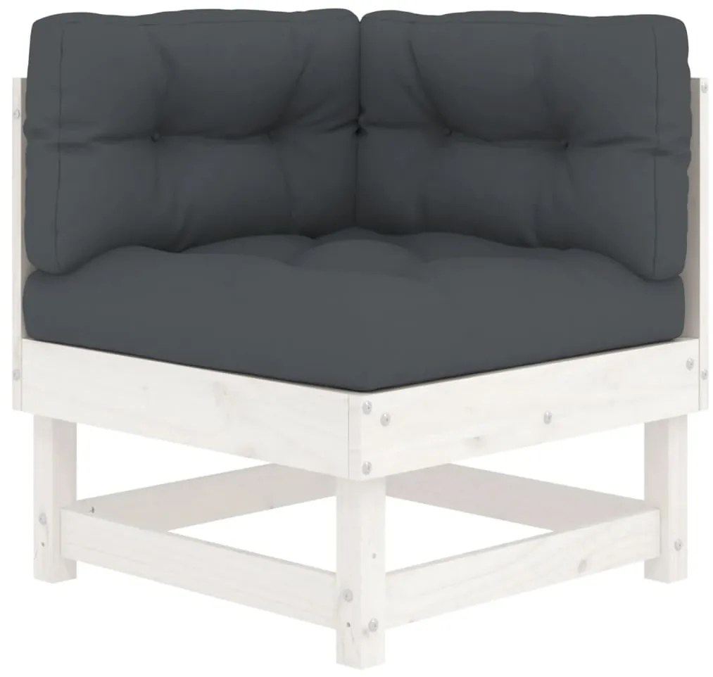 7pcs conjunto lounge jardim c/ almofadões madeira maciça branco