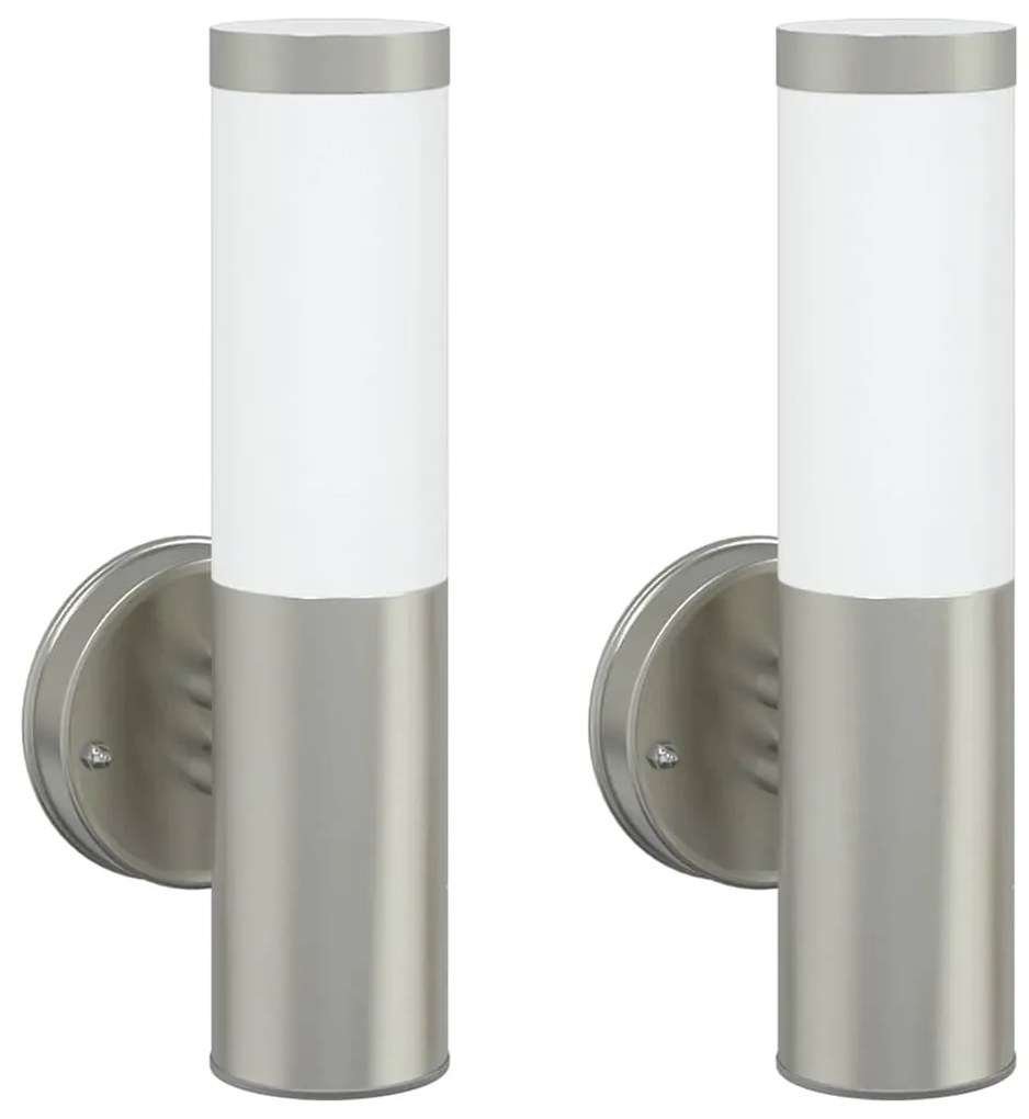 Luz de Parede Externa 2 pcs Prateada Aço Inoxidável IP44
