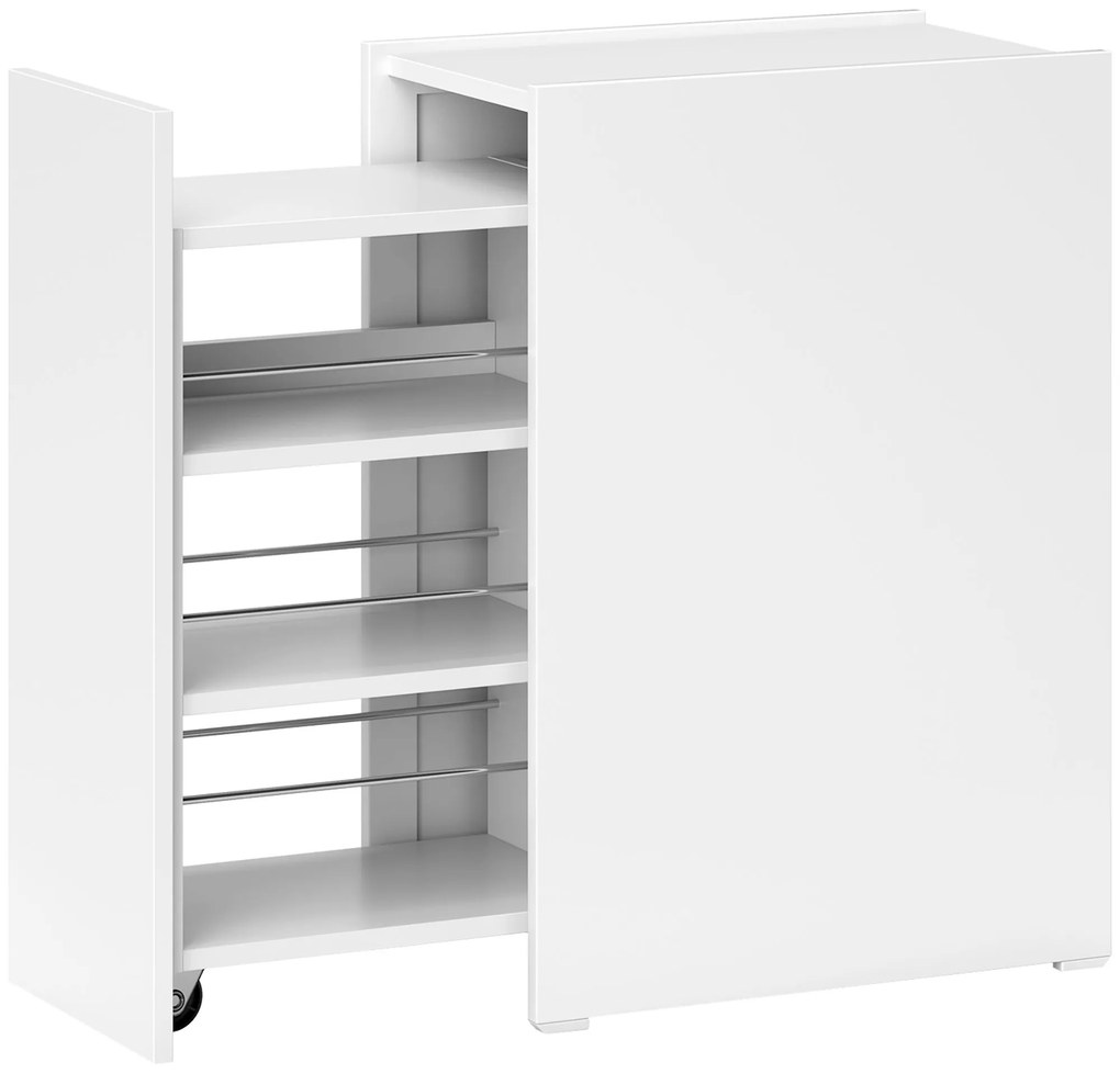 HOMCOM Armário de Casa de Banho com Gaveta Deslizante e Rodas 3 Compartimentos Móvel Auxiliar para Espaços Pequenos 47x30x66,5 cm Branco | Aosom Portugal