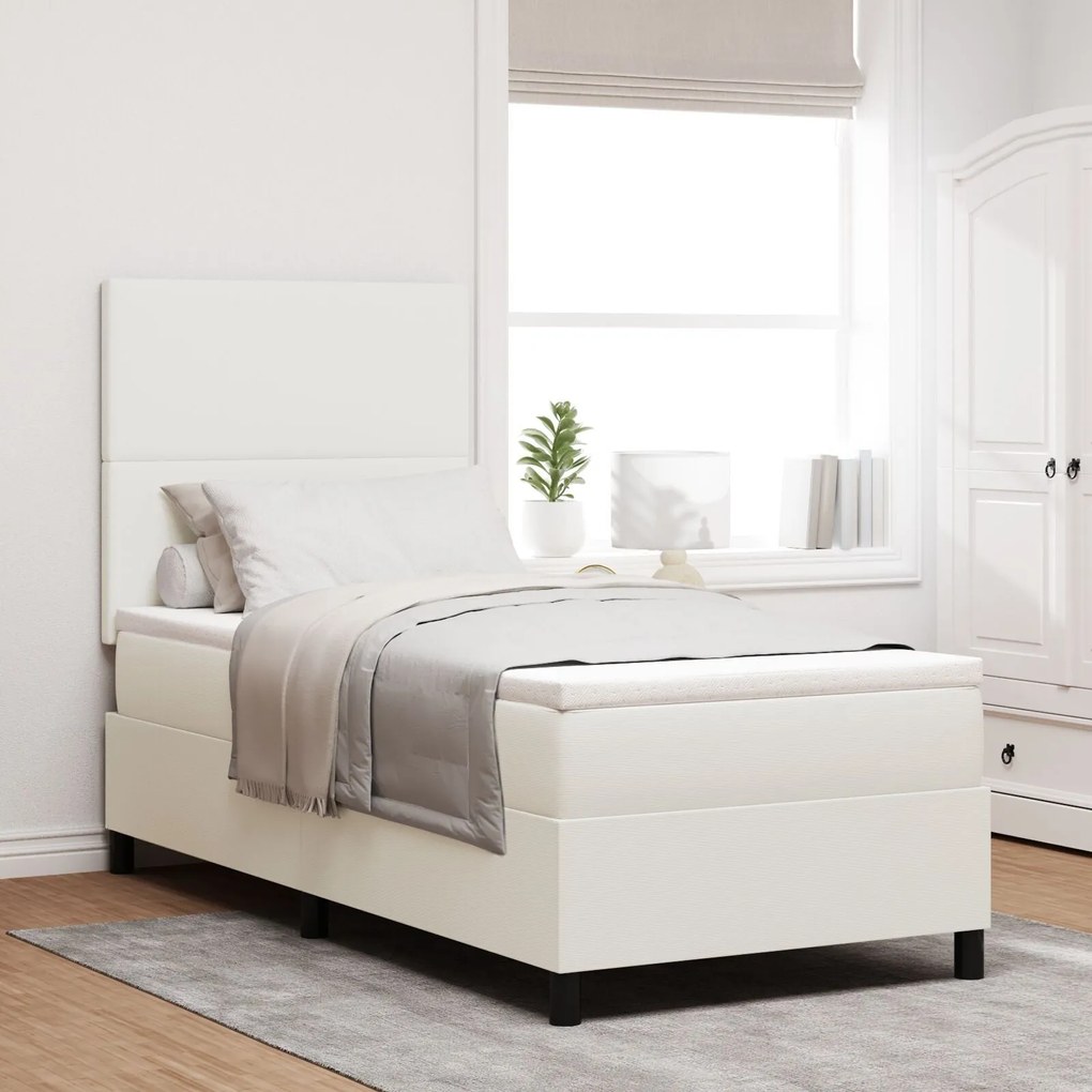 Cama Box Spring com Colchão Creme 80x200 cm Tecido de Veludo Cotelê