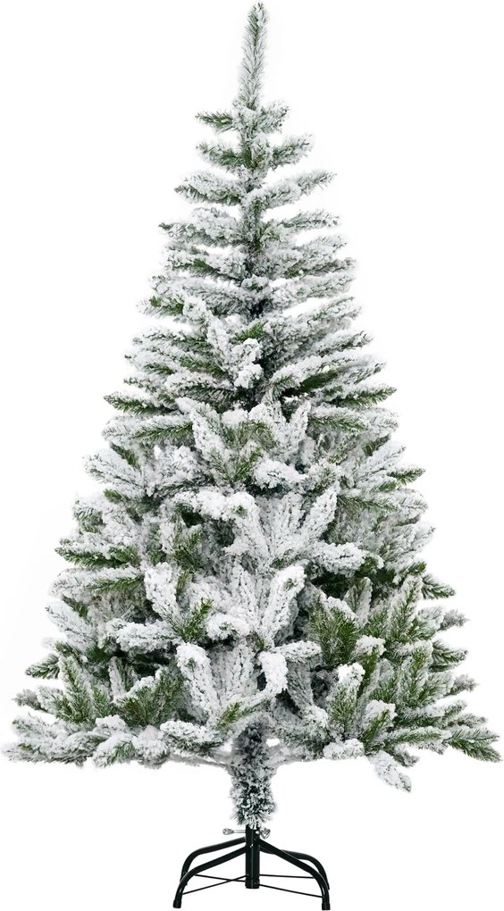 HOMCOM Árvore de Natal Artificial 150 cm com Neve Ignífugo com 358 Ramos Folhas de PVC Abertura Automática Base Dobrável Verde | Aosom Portugal