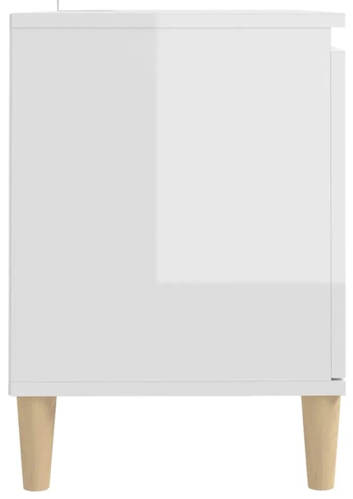 Móvel de TV pernas de madeira 103,5x35x50 cm branco brilhante