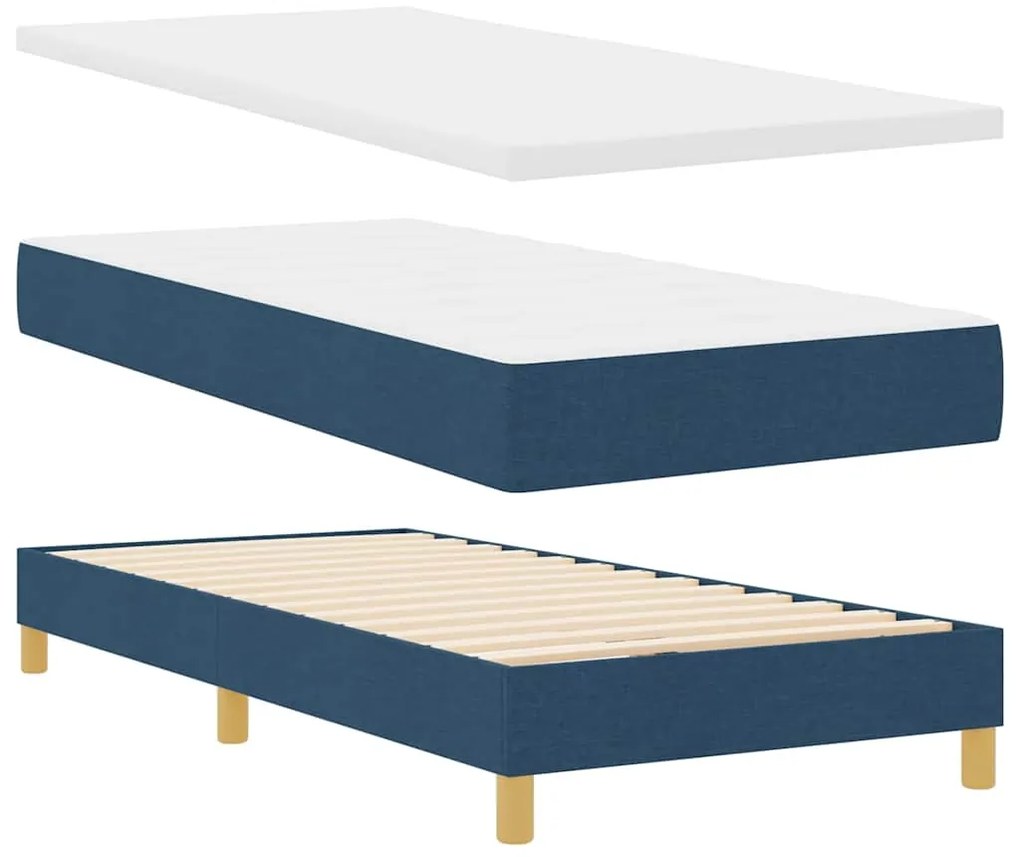 Cama com Caixa de Molas com Colchão &amp; LED Azul 100x200 cm Tecido