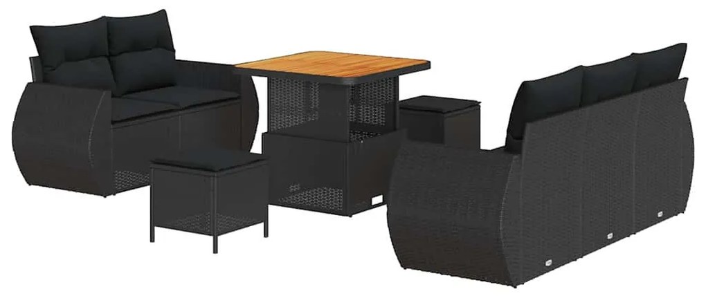 Conjunto de sofá de jardim com 8 peças e almofadas de rattan preto e a