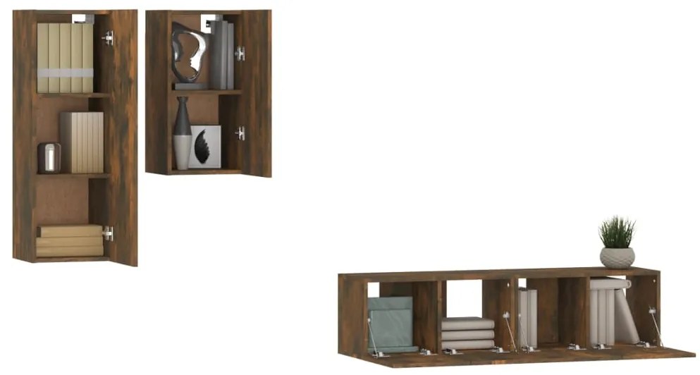 Conjunto móveis de TV 4 pcs madeira processada carvalho fumado