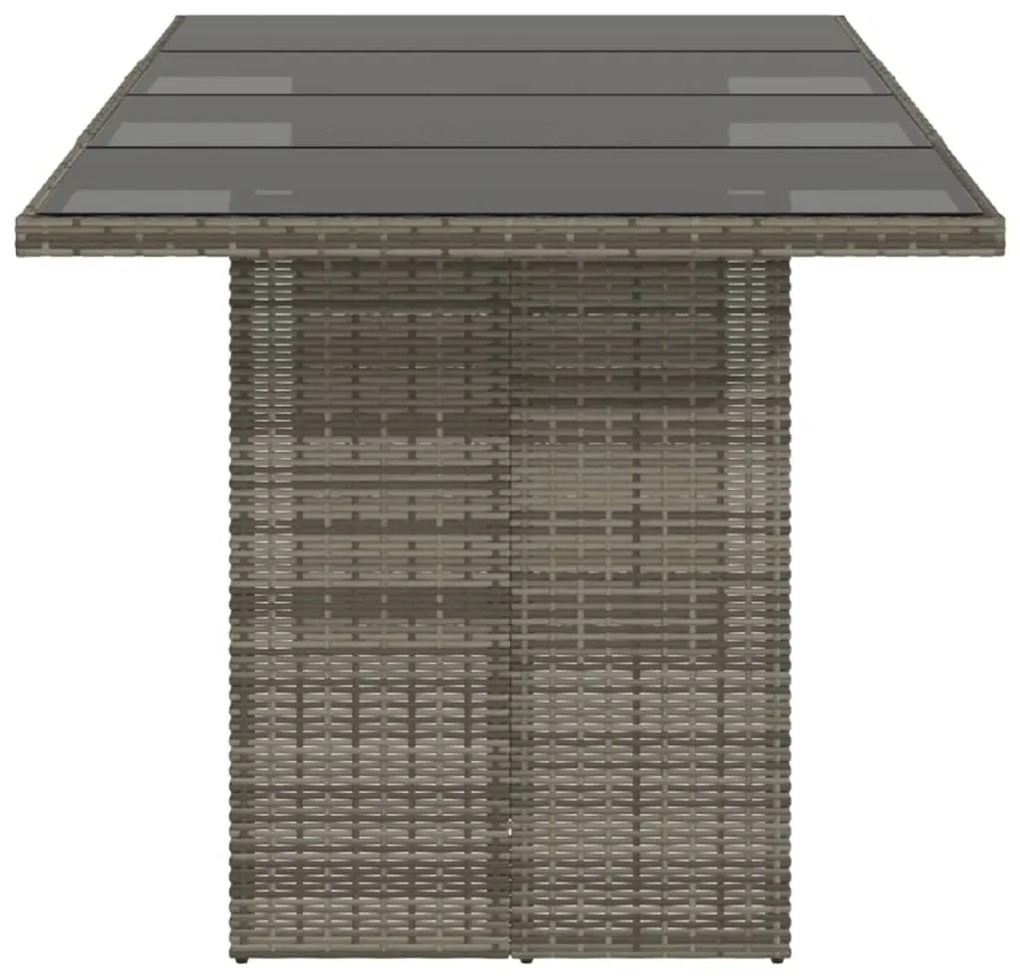 Mesa de jardim com tampo de vidro 190x80x75 cm vime PE cinza