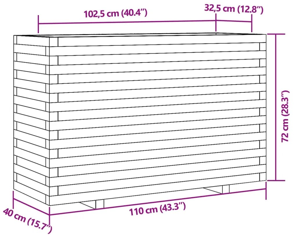 Vaso/floreira de jardim 110x40x72 cm pinho maciço branco