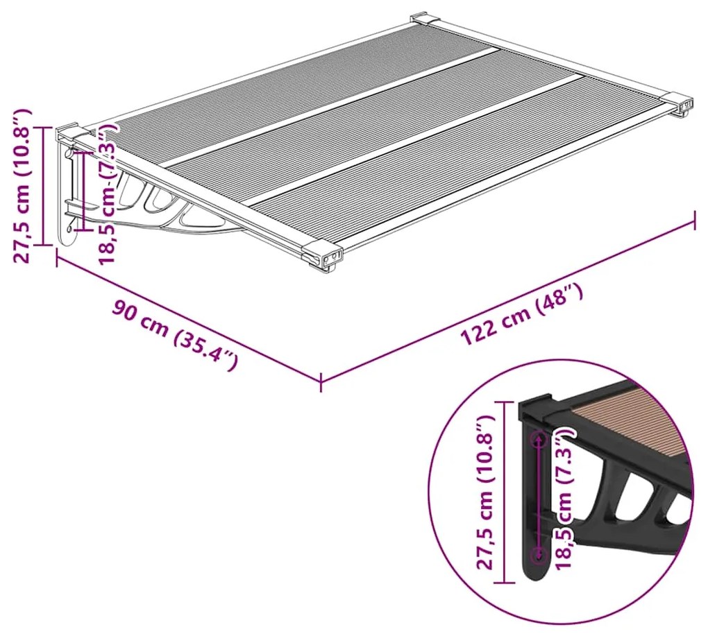 Toldo de porta 122x90 cm policarbonato preto