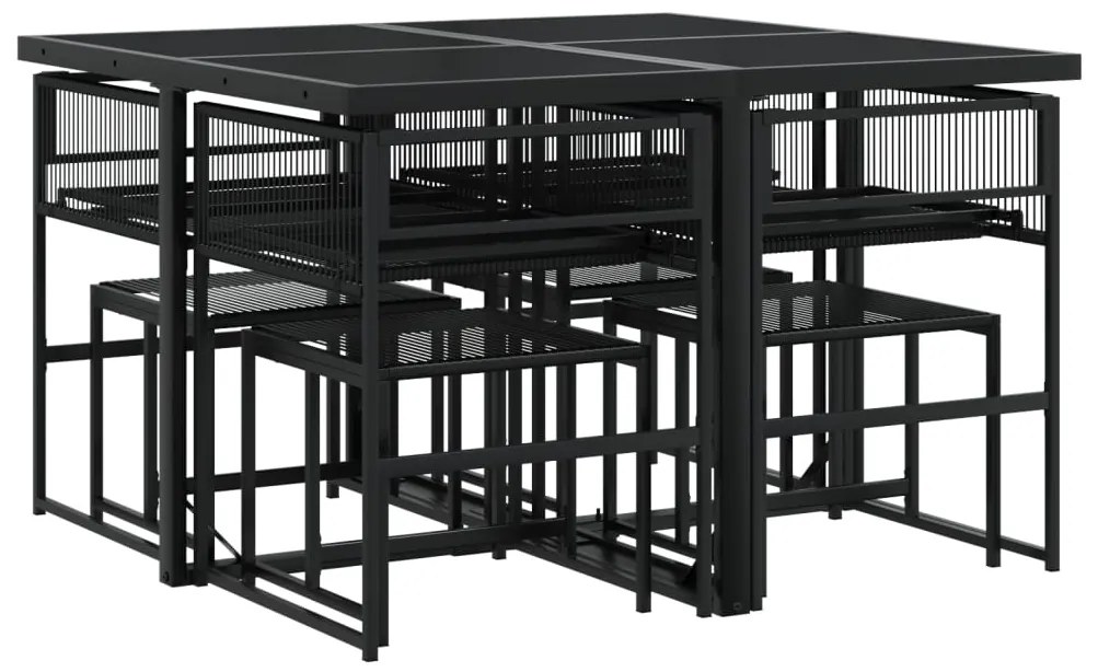 9 pcs conjunto de jantar para jardim vime PE preto