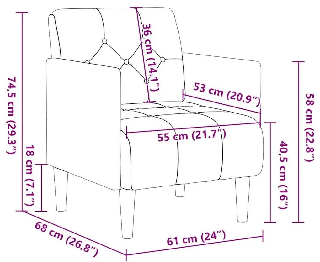 Poltrona com apoio de braços 55 cm veludo cinzento-escuro