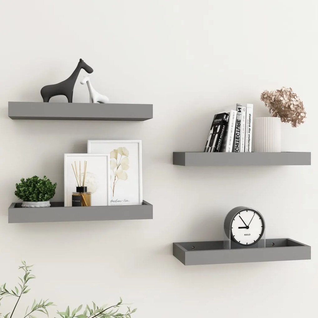 vidaXL Prateleiras de parede Loggia 4 pcs 40x15x4 cm MDF cinzento