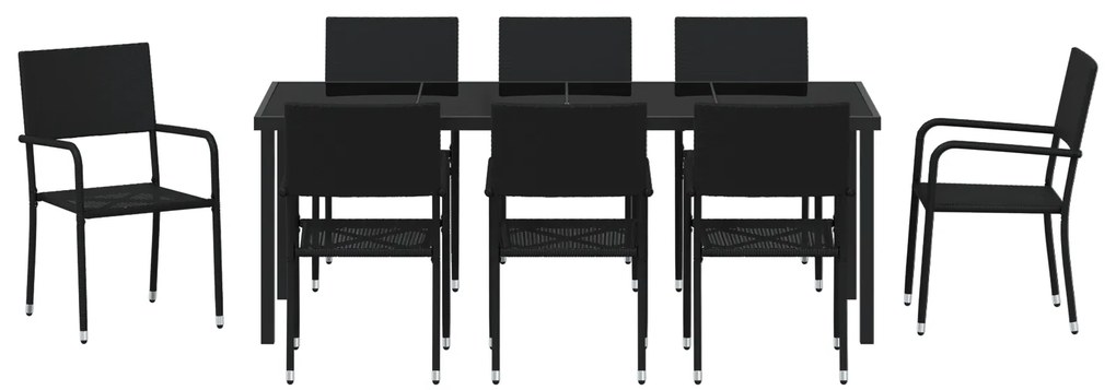 Conjunto de Jantar de Jardim 9 Peças Rattan Poliéster Preto