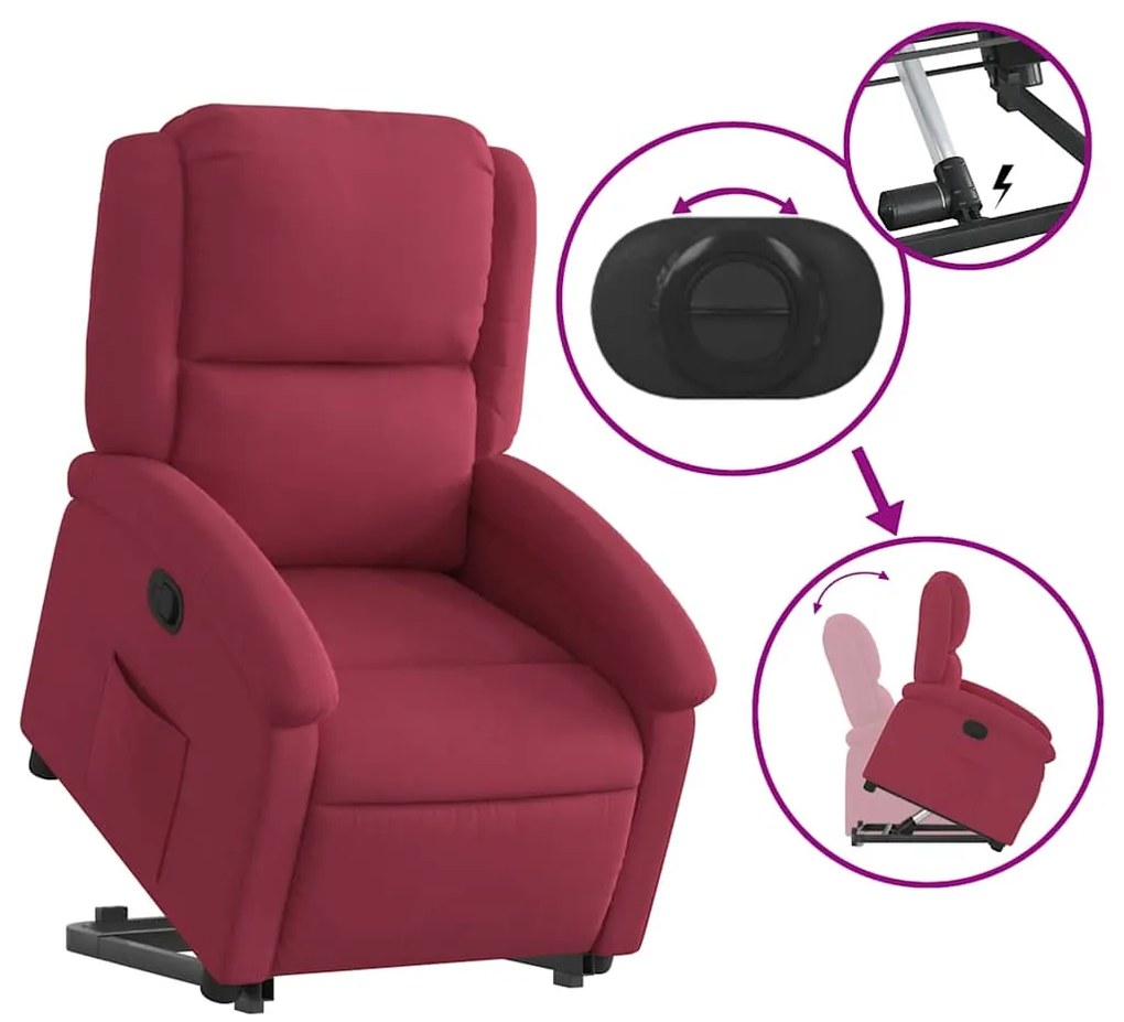 Poltrona massagens reclinável elevatória veludo vermelho tinto