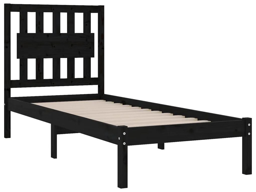 Estrutura de cama pequena solteiro 75x190 cm pinho maciço preto