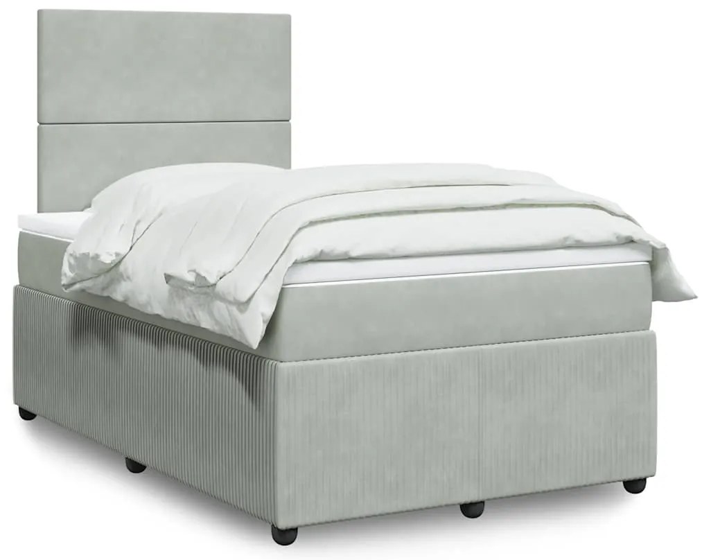 Cama boxspring c/ colchão 120x200 cm veludo cinzento-claro