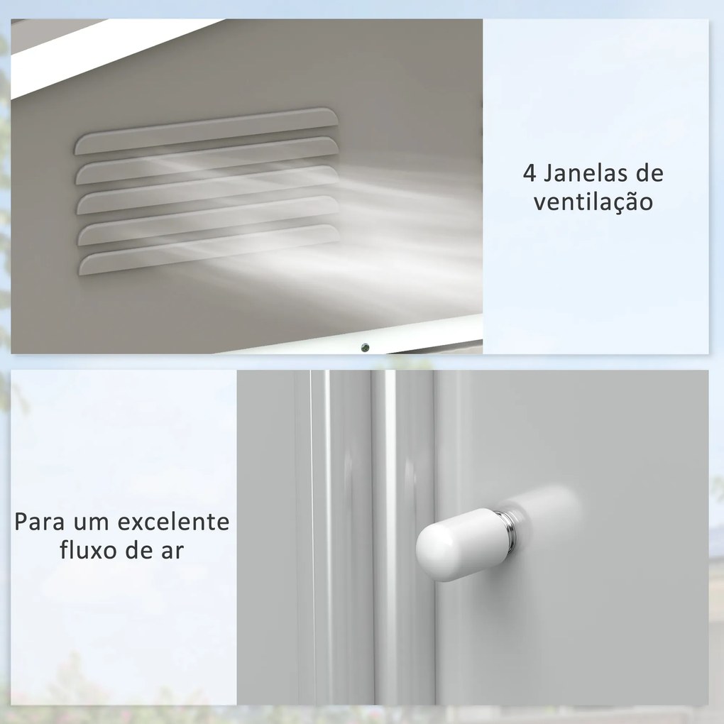 Abrigo de Jardim de 3,6 m² 236x174x190 cm para Armazenamento de Ferramentas com Portas de Correr e 4 Janelas de Ventilação Cinza