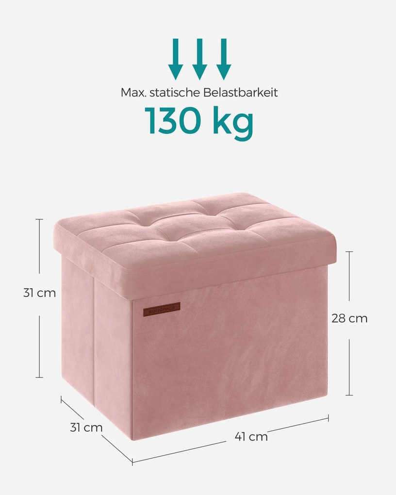 Banco de arrumação com tampa com capacidade para 130 kg 31 x 41 x 31 cm cor-de-rosa pastel